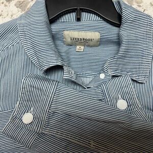 Liverpool Los Angeles Blue and White Striped Peplum Jacket